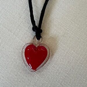 Red Glass Heart Pendant Black Cord Valentine Day New